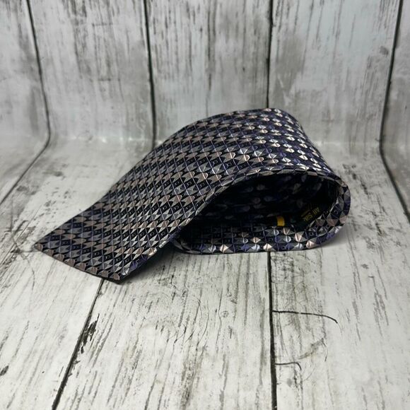 Roberto Villini Geometric Handmade Silk necktie Tie Purple Pink - Picture 3 of 6